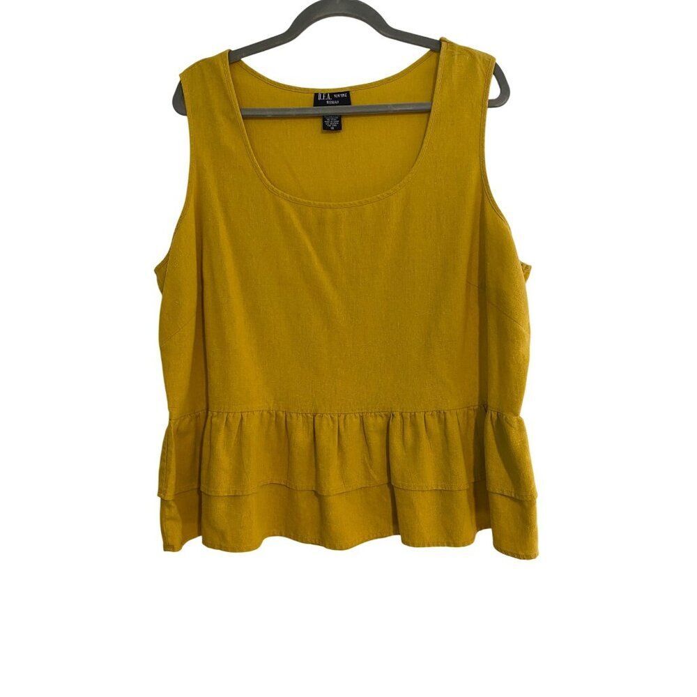 DFA New York Woman 1X Top Gold Sleeveless Babydoll Linen Blend Boho Preppy City
